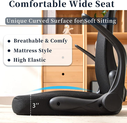 Silla de piso CoVibrant ergonómica plegable respaldo de malla, posabrazos