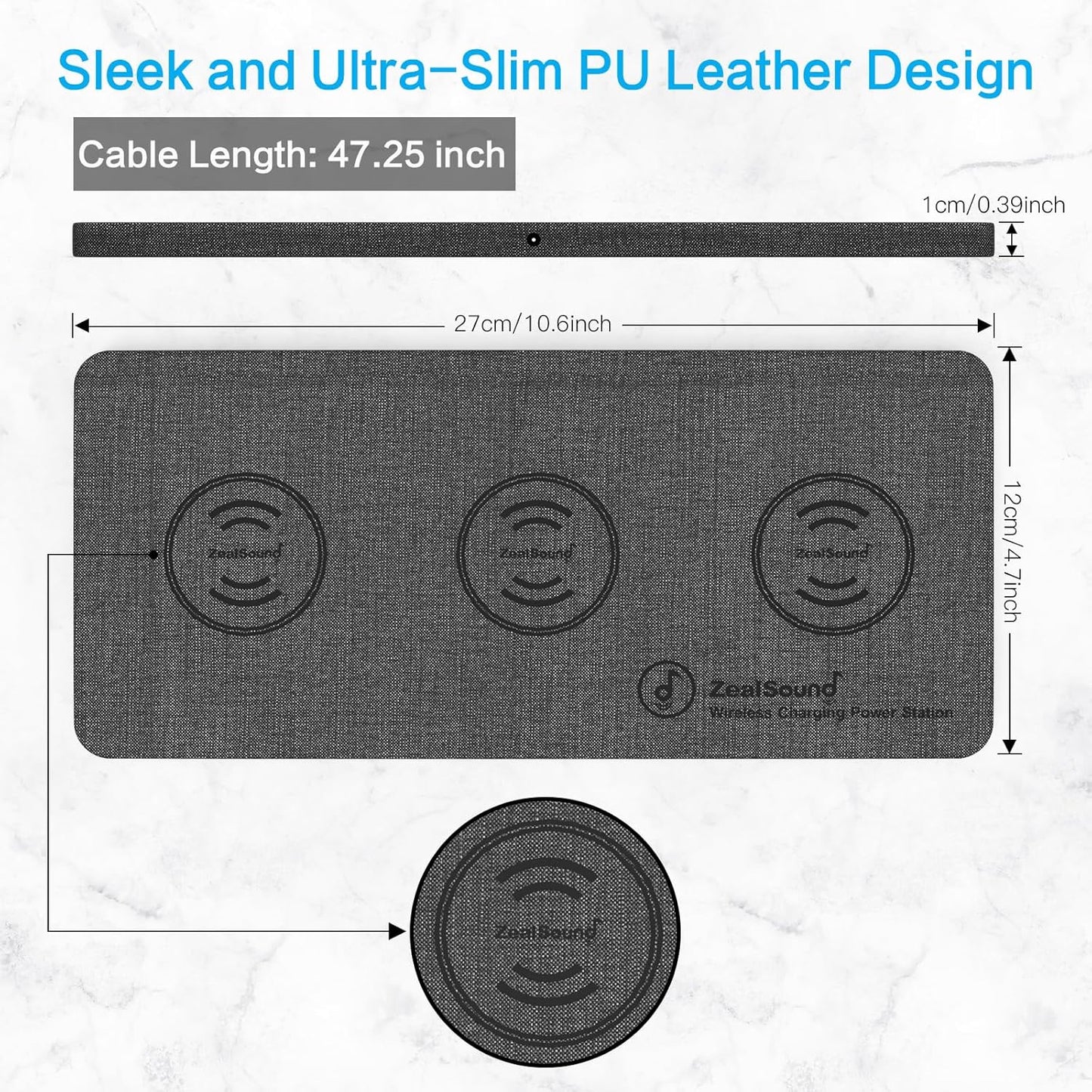 ZealSound Cargador inalámbrico Triple, Almohadilla de Carga inalámbrica con certificación.