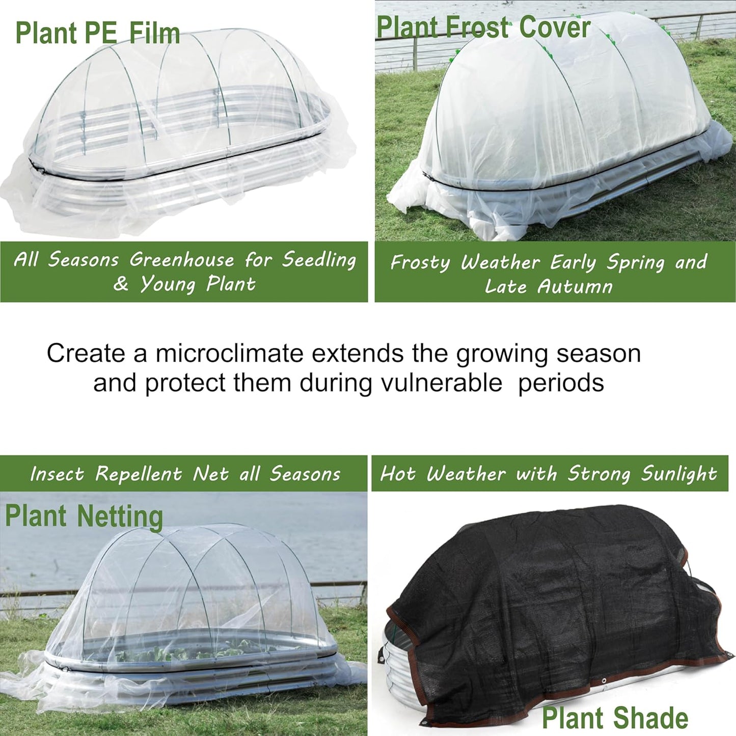 Cama elevada galvanizada de 4 x 2 x 1, para invernadero.