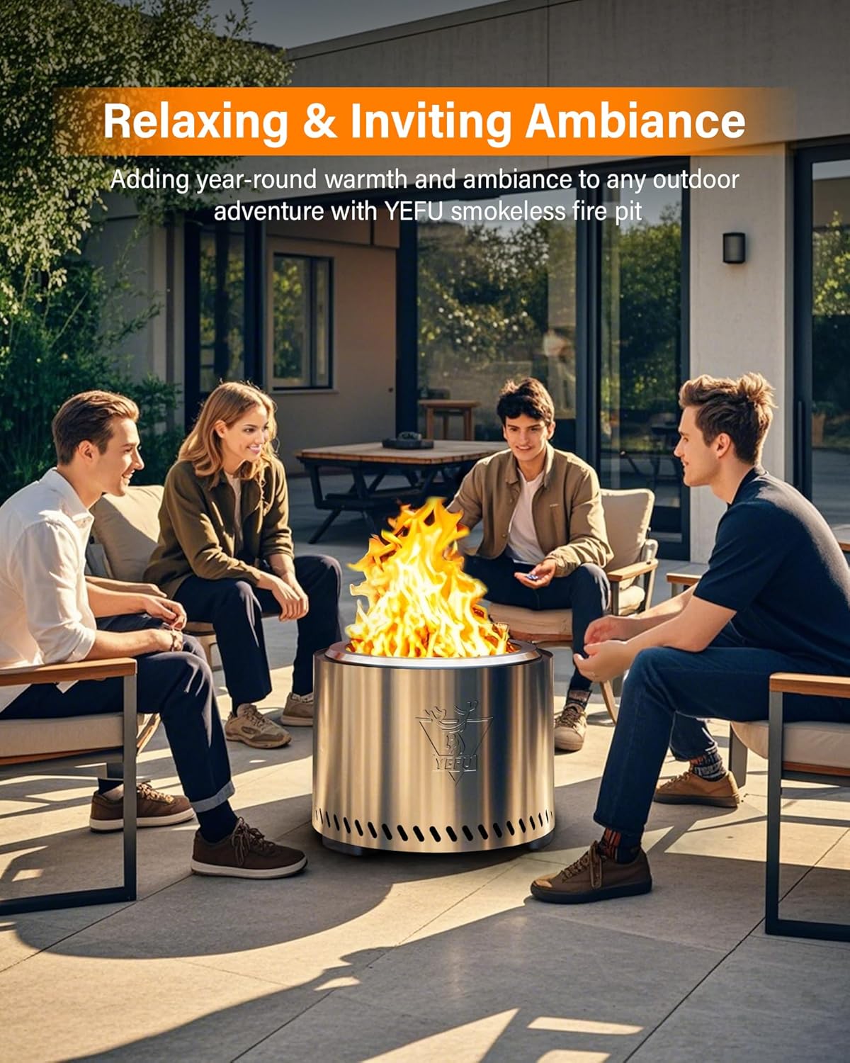 YEFU Fogata con cenicero extraíble: sin humo, acero inoxidable.