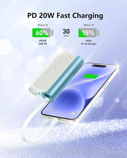 VEGER Cargador portátil compacto cable extraíble