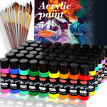 Set de pintura acrílica, 54 colores, 60 ml, con 12 pinceles, lienzo y madera.