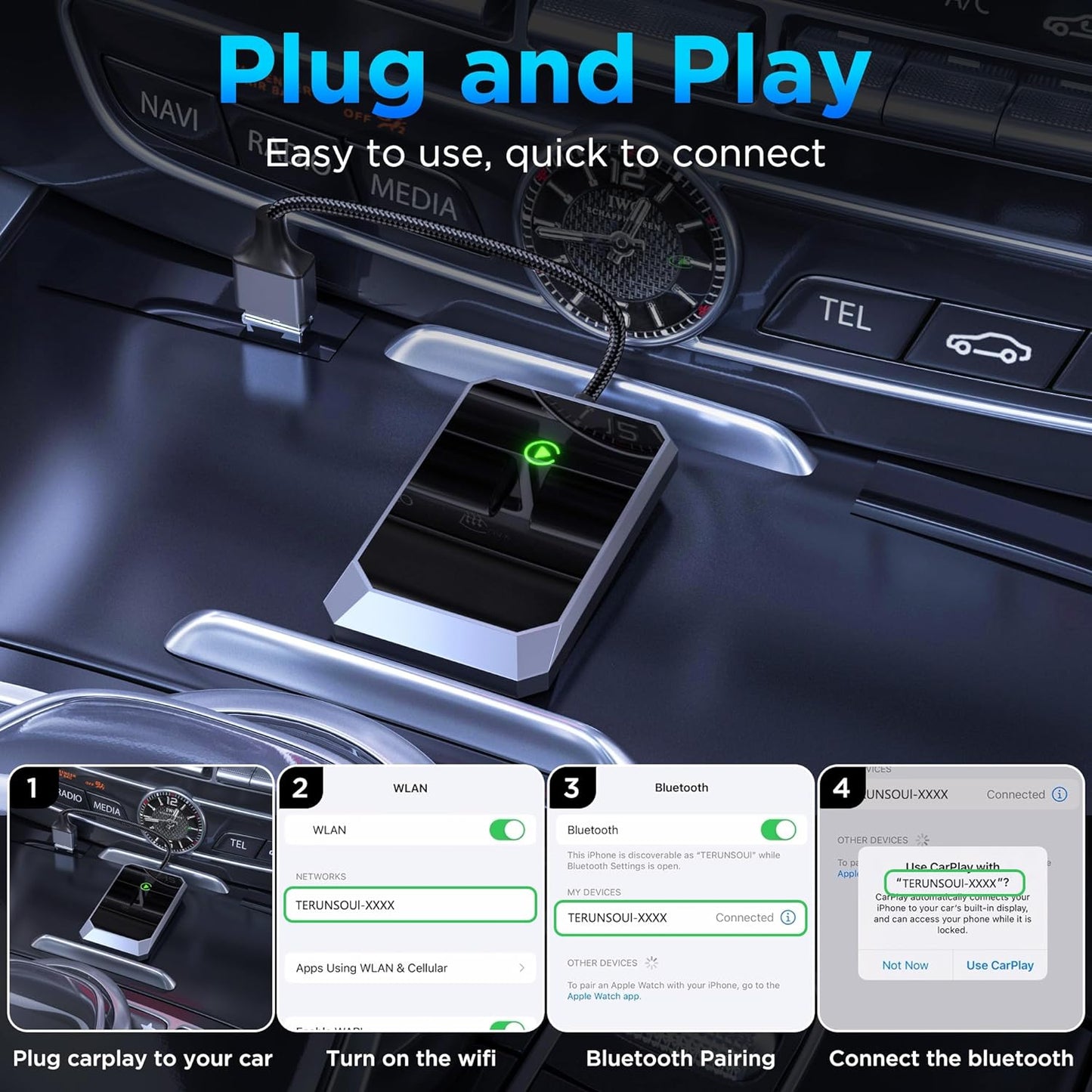 Adaptador inalámbrico Carplay tipo-C