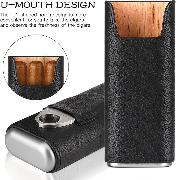 Cool Knight Estuche de Cuero para cigarros, Forro Madera de Cedro.