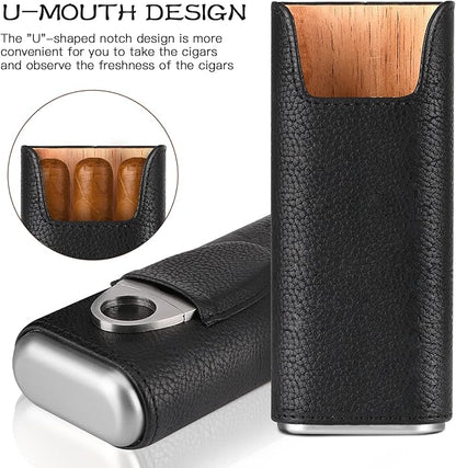 Cool Knight Estuche de Cuero para cigarros, Forro Madera de Cedro.