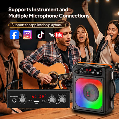 Máquina de karaoke, Bluetooth-portátil, HHWR con 2 micrófonos.