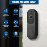 Timbre con Cámara, Inalámbrico con WiFi, Impermeable IPX65.