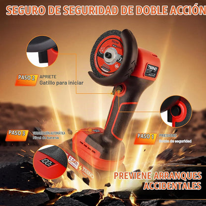Amoladora angular inalámbrica TEENO roja de 21V con baterías y maletín — vista 5
