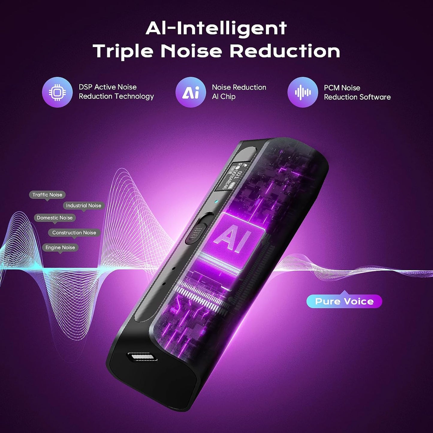 Grabadora de voz digital, con triple reducción de ruido, 9800Hrs.