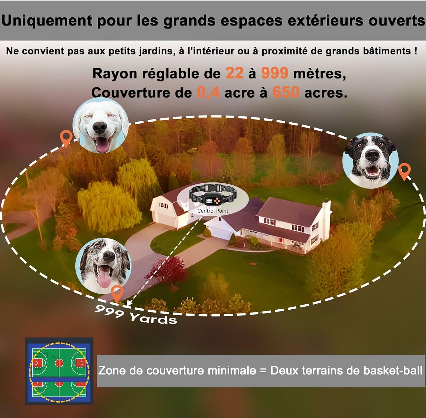 Collar inalámbrico con GPS para perros, valla antiescape con 3 modos.