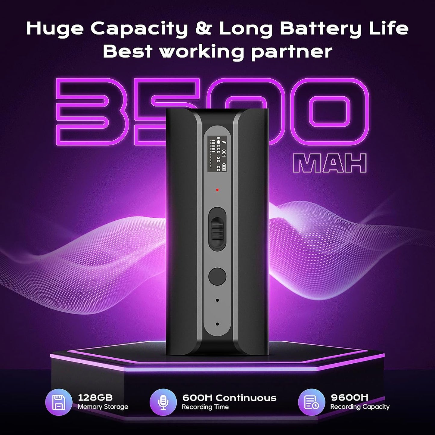 Grabadora de voz digital, con triple reducción de ruido, 9800Hrs.