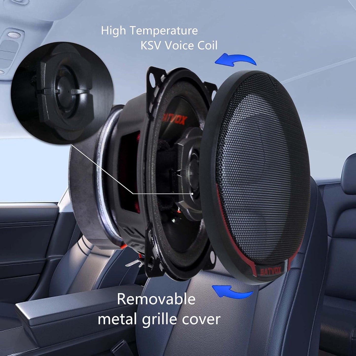 Altavoces coaxiales para audio de coche, con parrilla extraíble.