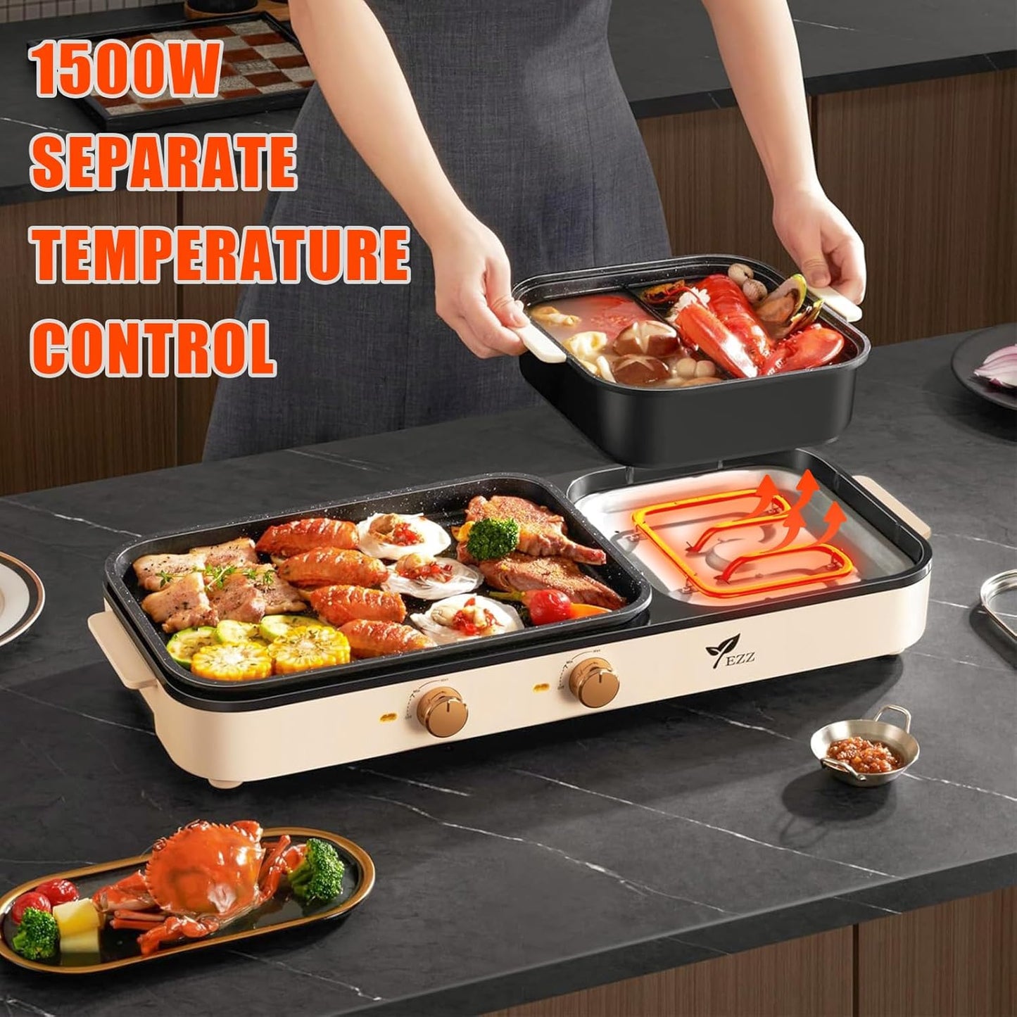 Parrilla eléctrica para interiores, 2 en 1, Control de Temp. (USADA).