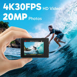 Cámara Deportiva 4K, Acuática Sumergible 30M, Control Remoto 2.4G.