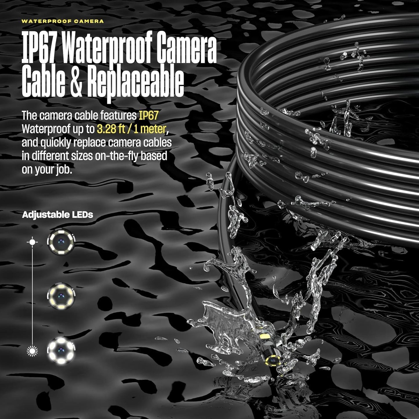 Cámara endoscópica, Cable flexible e impermeable, (USADA).