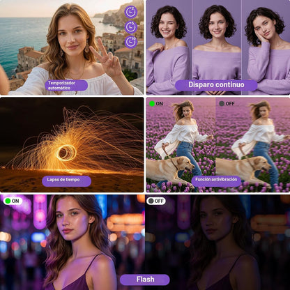 Cámara digital 4K para fotografía, pantalla 180°-3", zoom 16X, 32 GB