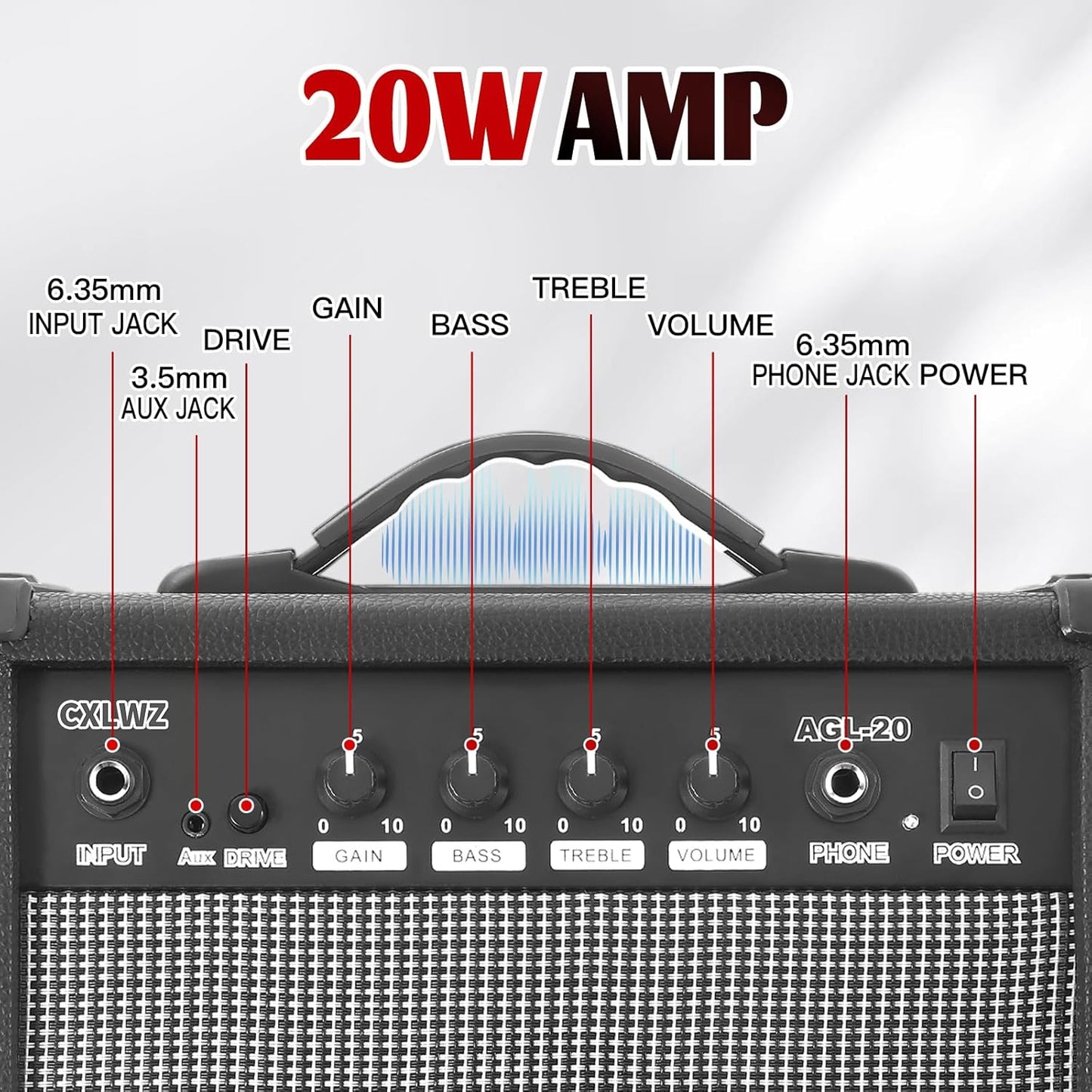 Amplificador de guitarra eléctrica de 20 W, portátil,(USADO).