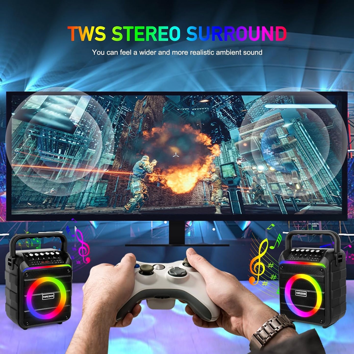 Máquina de karaoke, 2 micrófonos inalámbricos, entrada AUX.