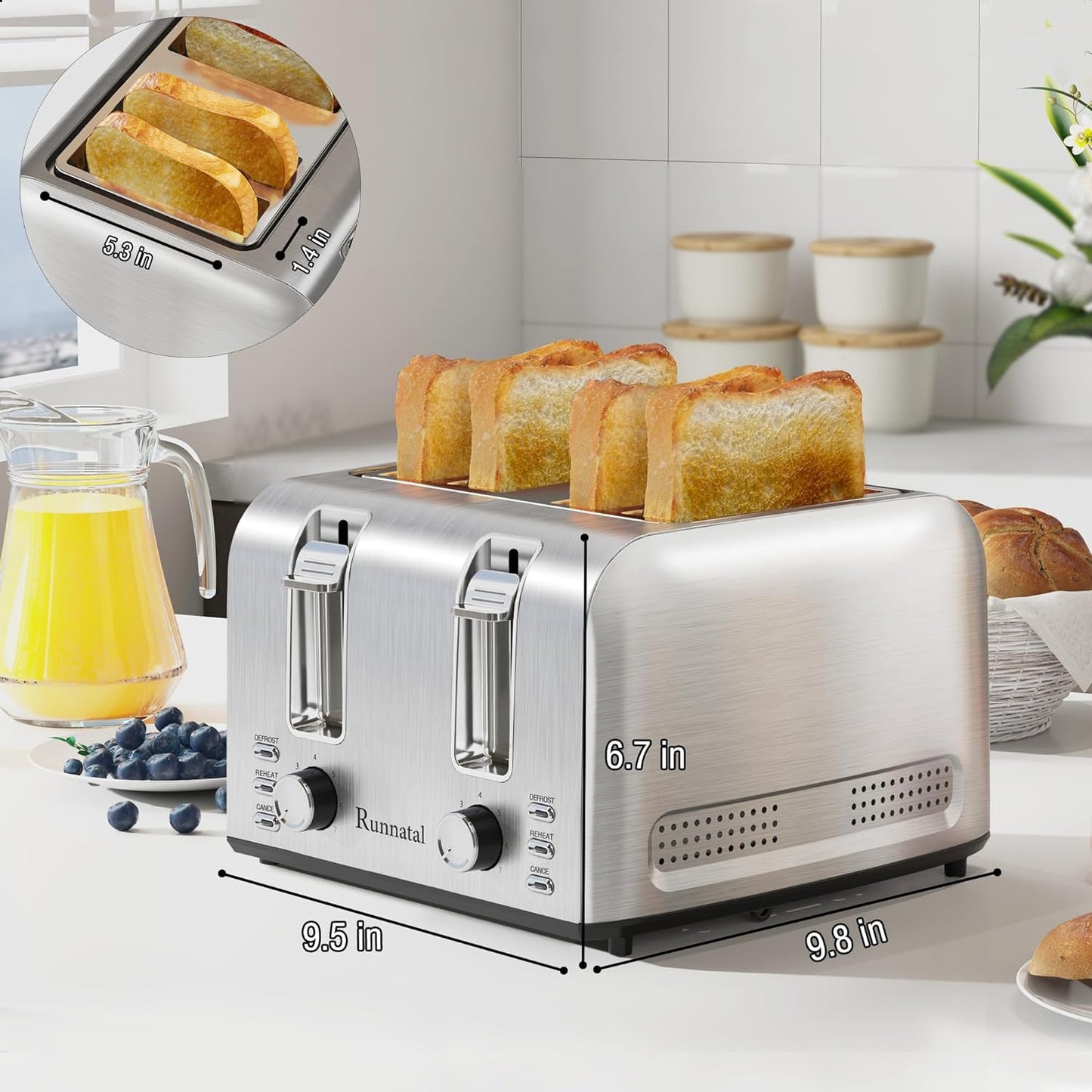 Tostador de acero inoxidable 4 rebanadas extra anchRunnatal