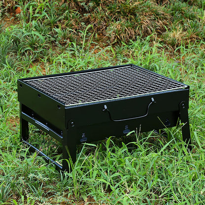 Asador de carbón portátil, plegable de acero inoxidable, uso exterior.
