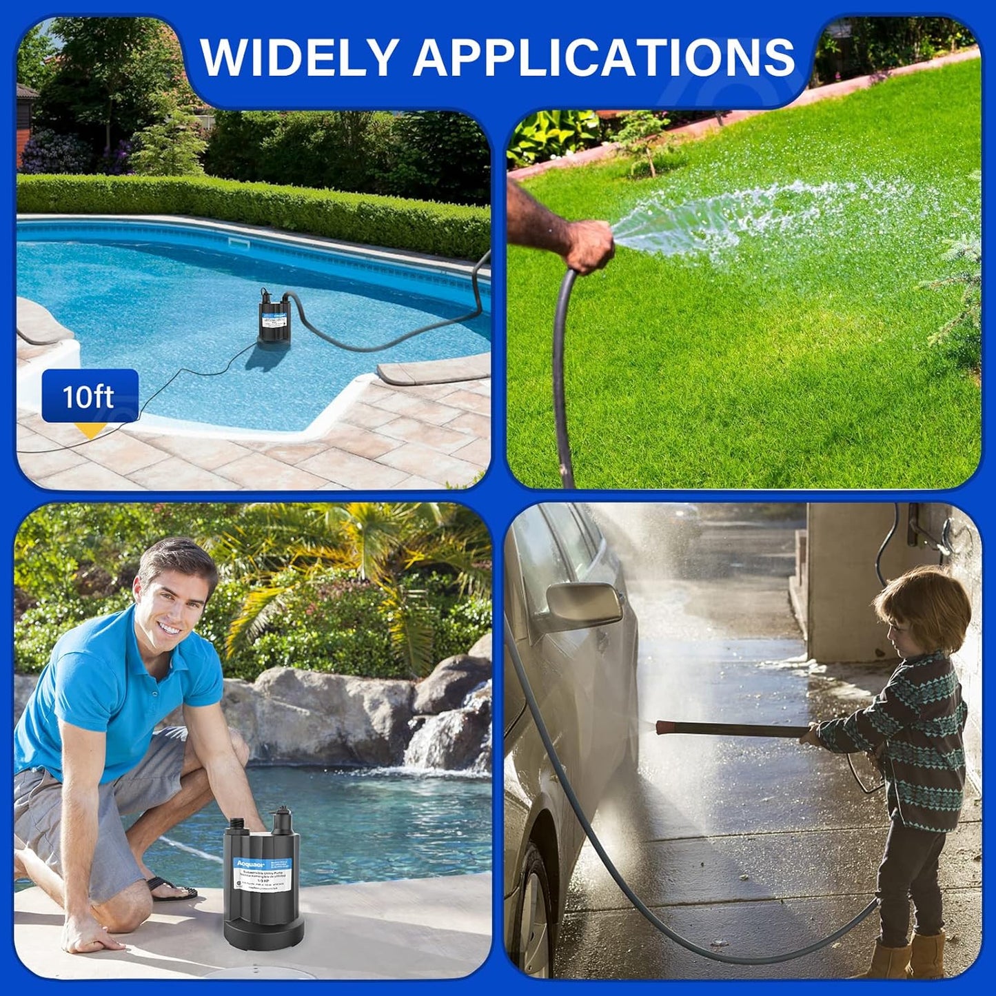 Bomba de agua sumergible de 1/6 HP, multi-drenaje, Acquaer.(USADO)