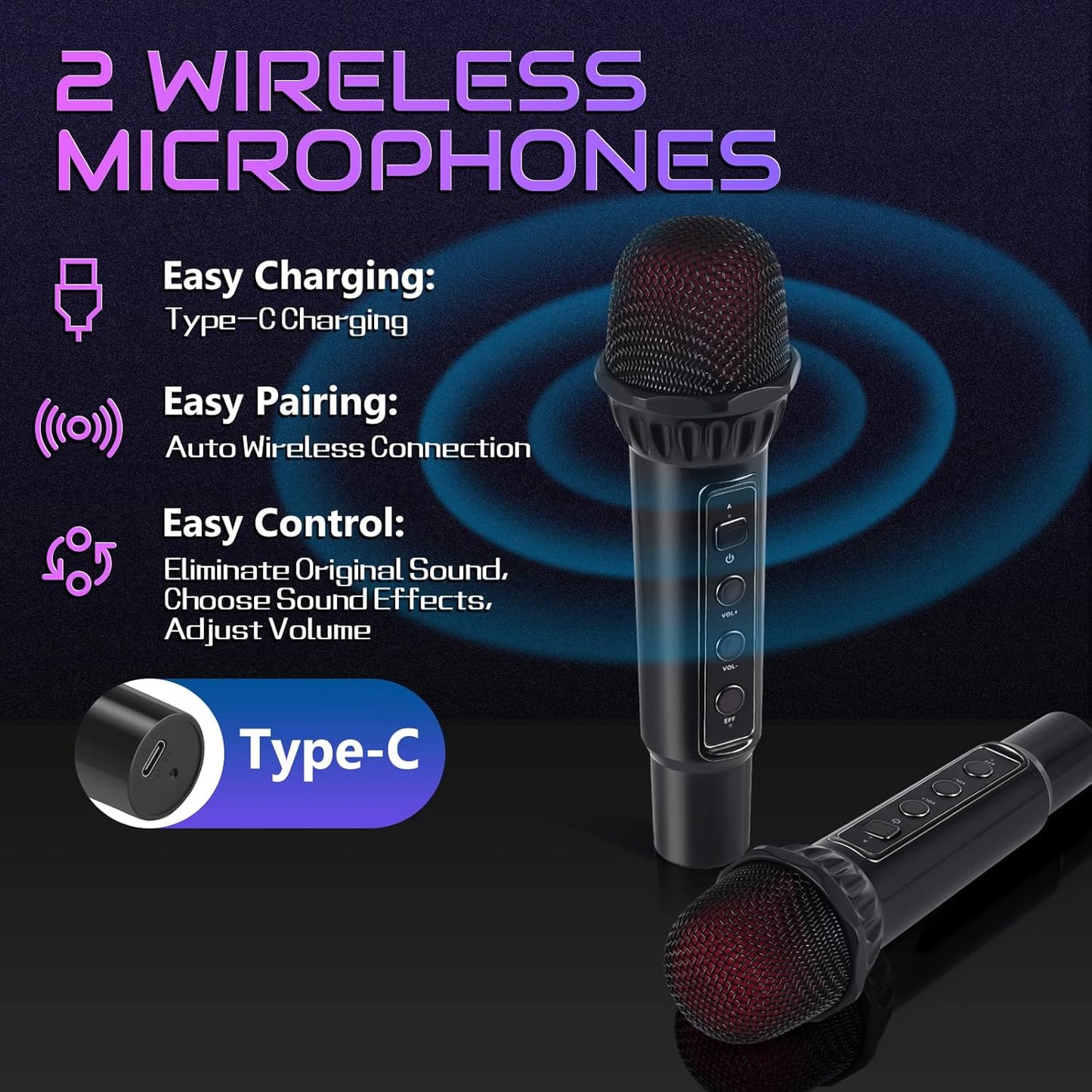 Máquina de karaoke portátil con 2 micrófonos, Bluetooth Fansbe Tech