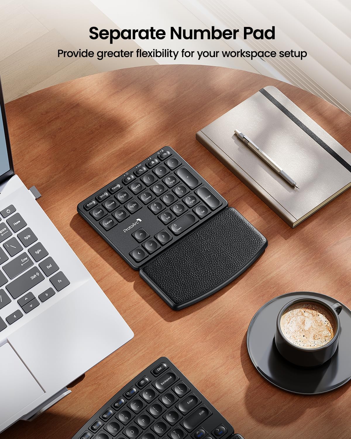 Teclado ergonómico inalámbrico ProtoArc EK04 Ergo con teclado numérico separado