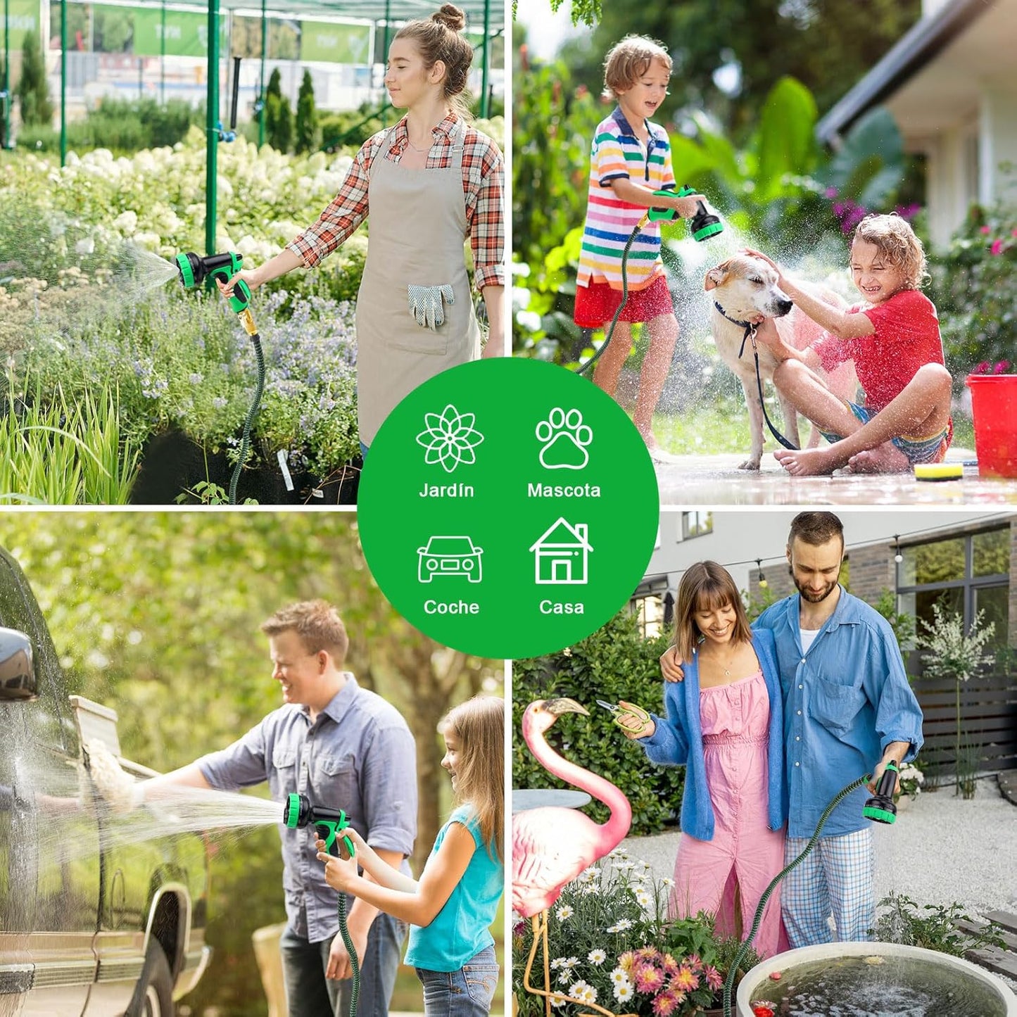 Manguera de Jardín, 75FT/22.5Mts, Expandible con boquilla 10 modos.