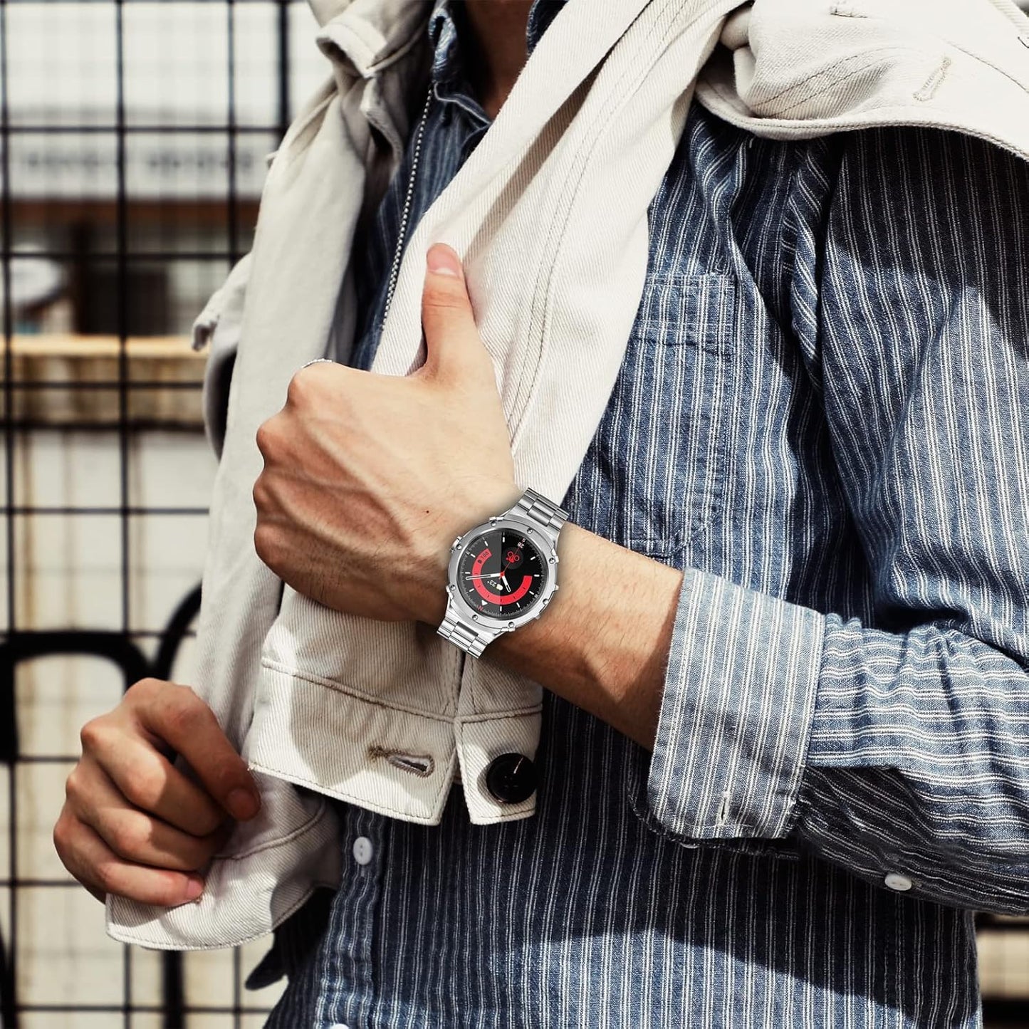 Funda y correas para reloj de acero inoxidable, ajustable, 44mm.