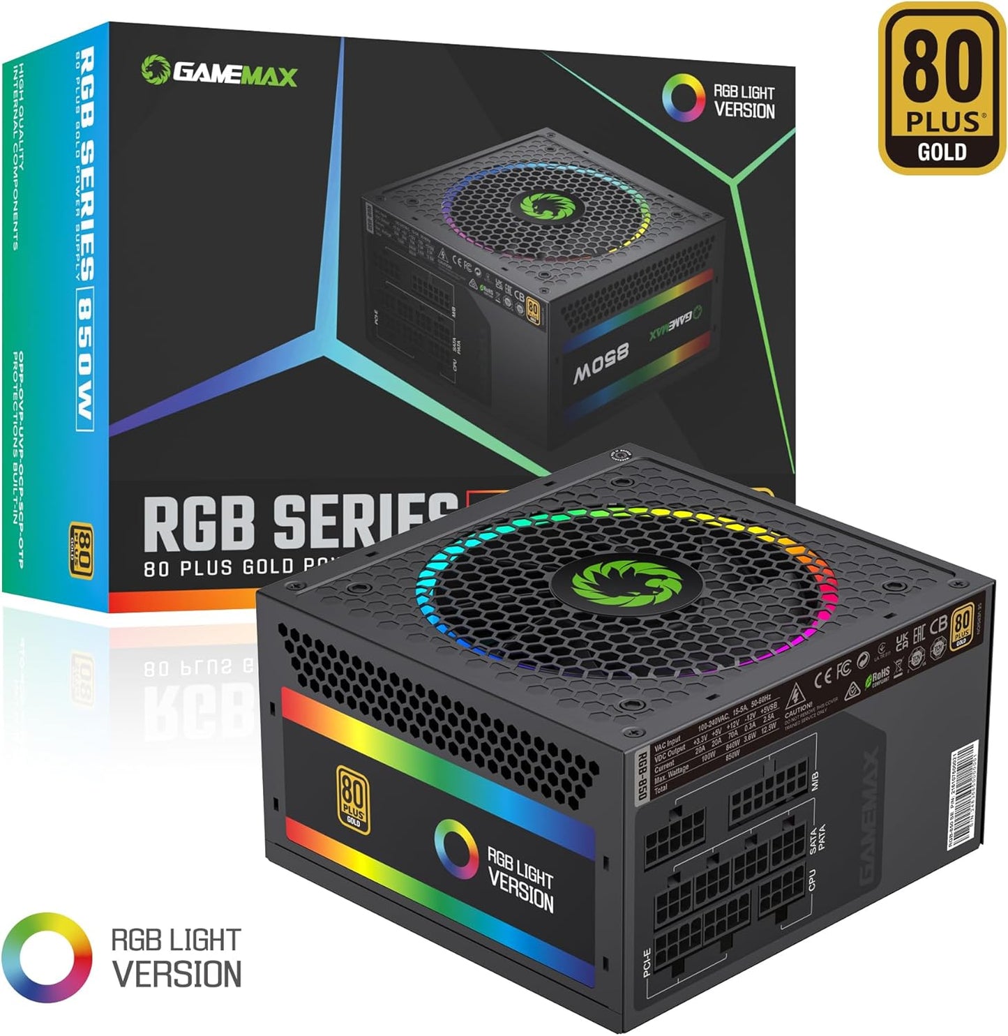 Fuente de alimentación, GAMEMAX 850W, 80 Plus Gold, (USADO).