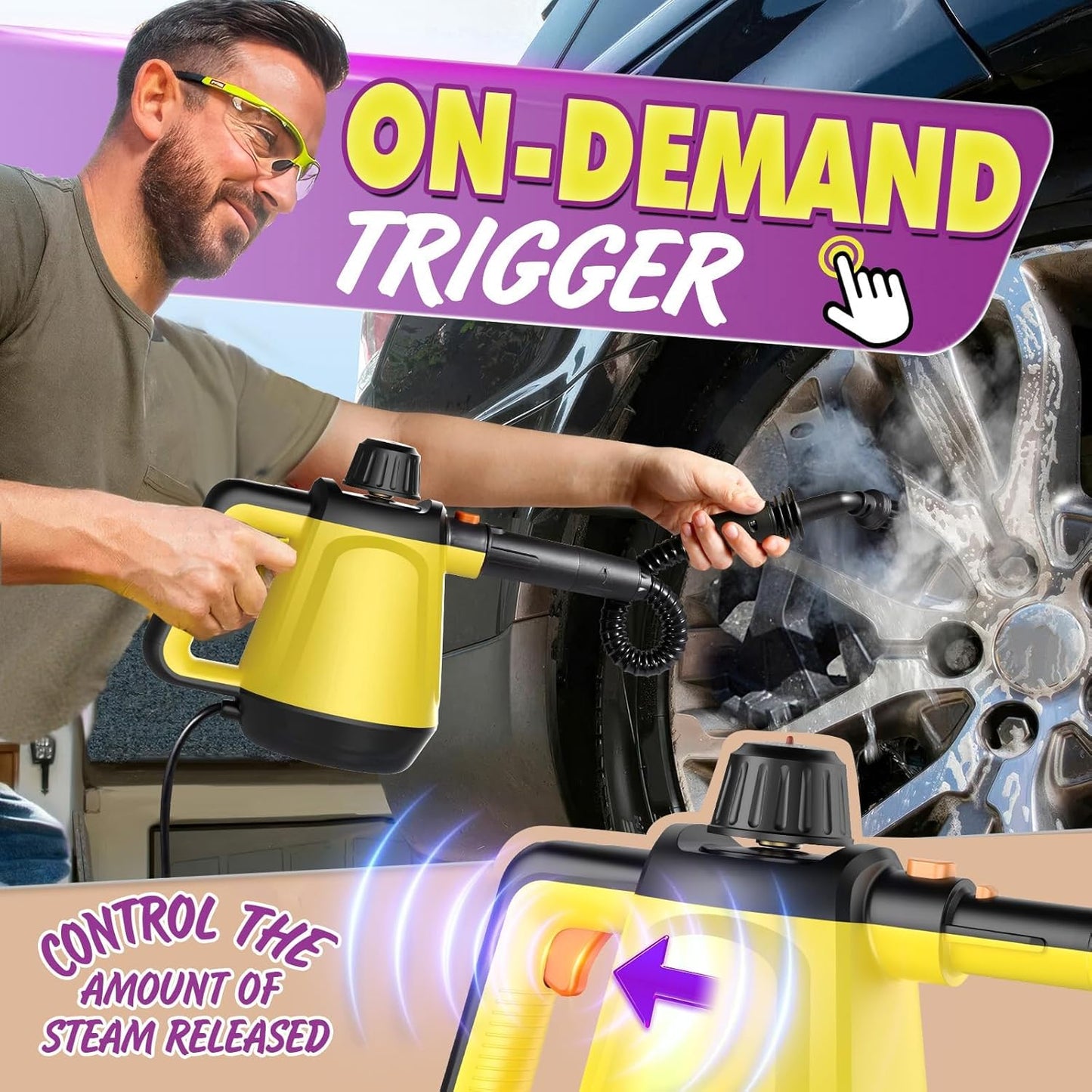 Limpiador de vapor de mano natural de múltiples superficies con 10 accesorios