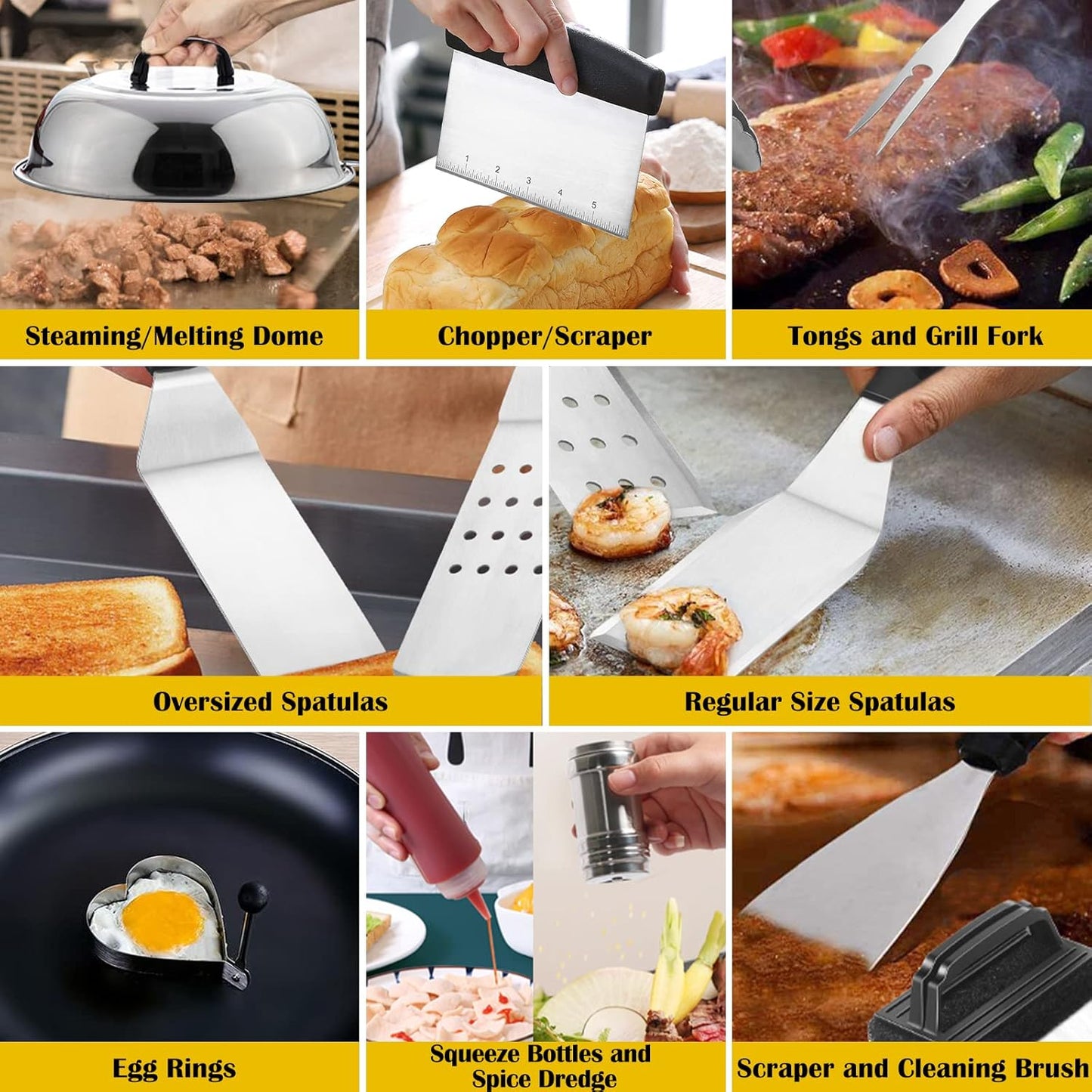 Kit de accesorios para parrilla, 19 piezas, Acero Inoxidable.