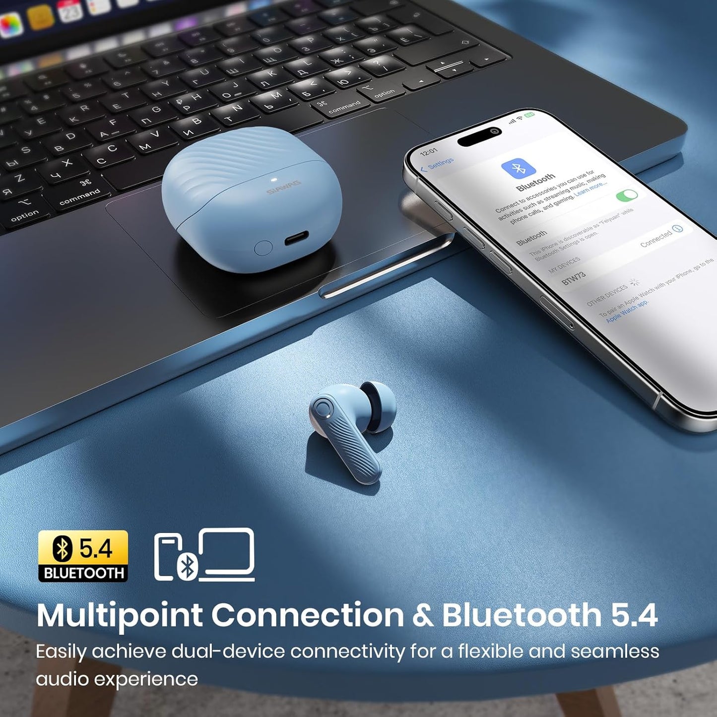 Auriculares inalámbricos, intrauditivos, Bluetooth 5.4. Siawag.