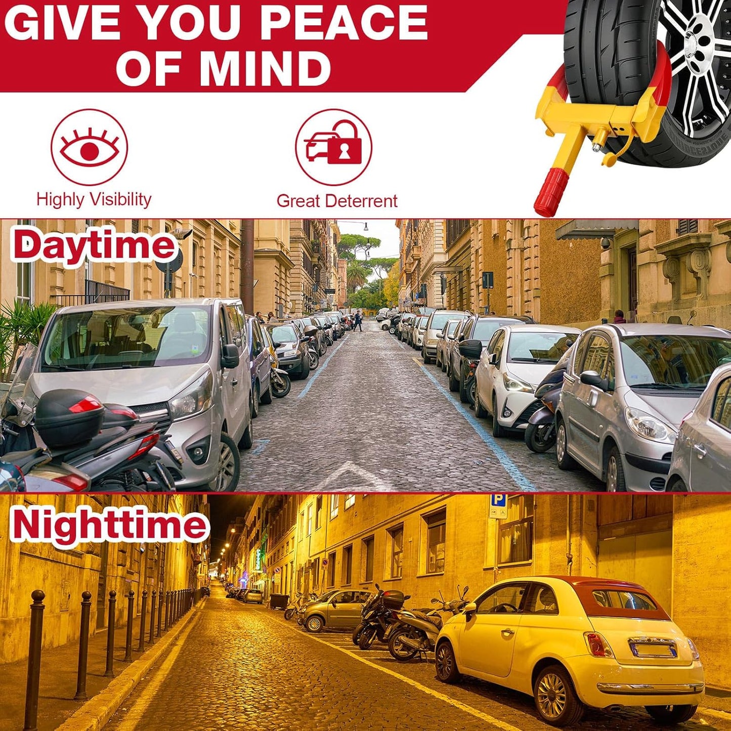 Bloqueo de rueda para coches, cerradura de rueda de remolque resistente