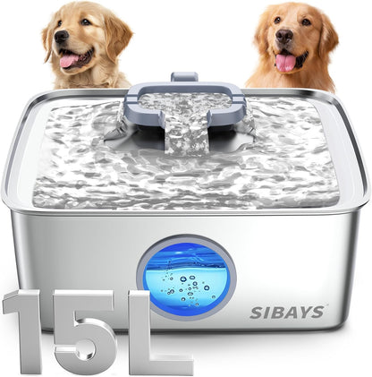 Fuente de agua para perros de 3.69 galones de acero inoxidable SIBAYS