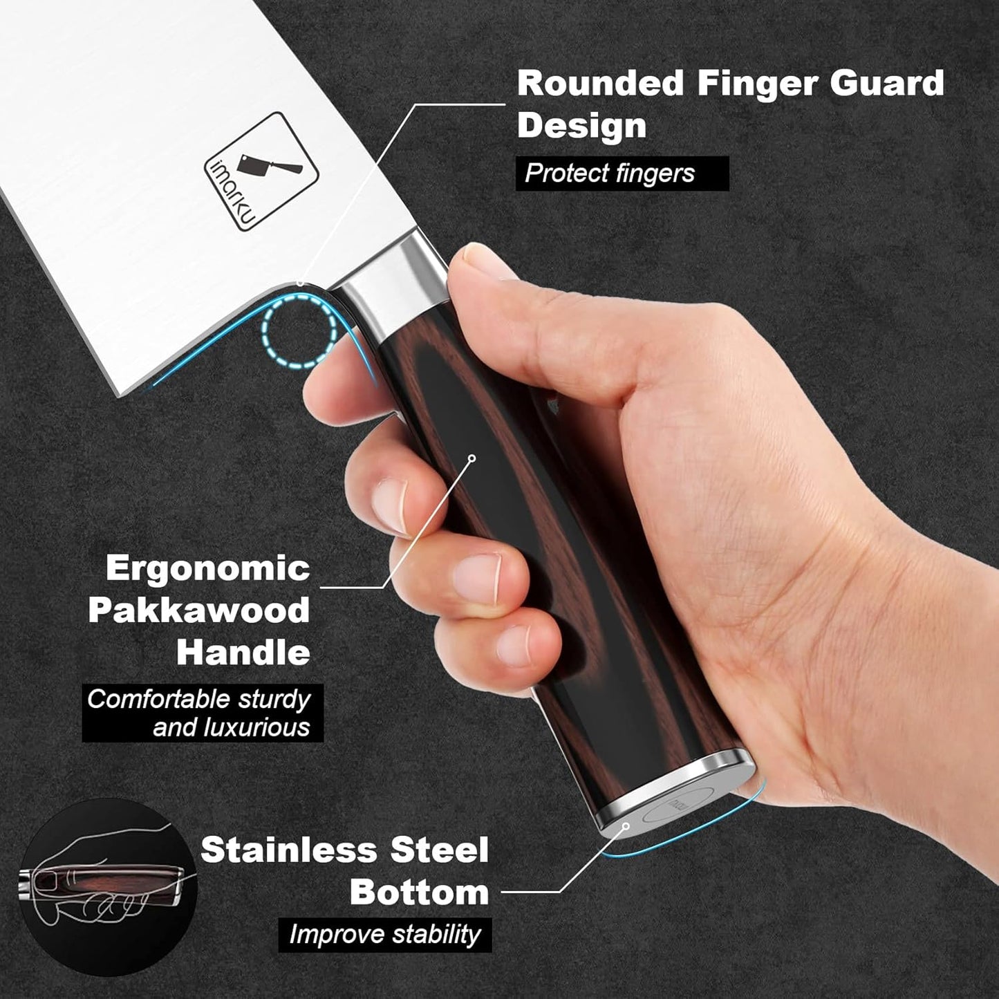 Cuchillo de carnicero imarku, mango de madera de Pakka.