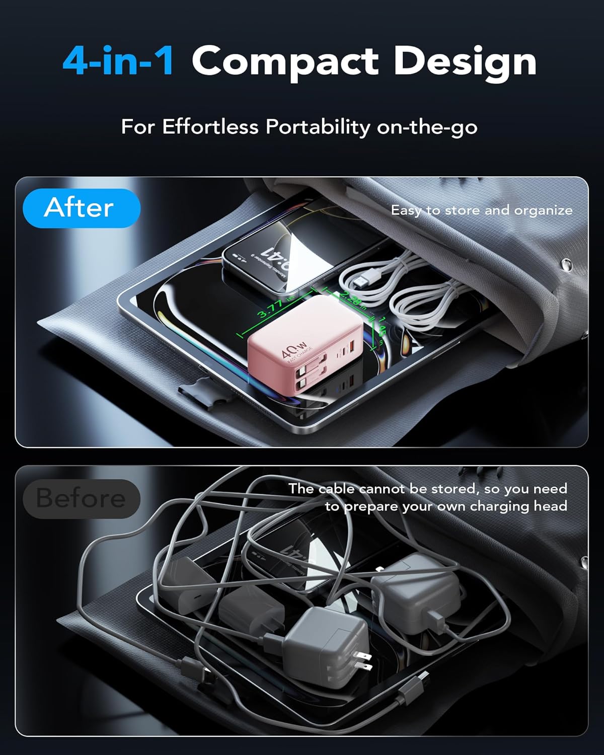 Cargador de pared retráctil 4 en 1, retráctil, Carga rápida, (USADO).