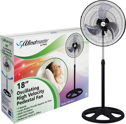 Ventilador de pedestal oscilante Pami, 3 velocidades, 18" altura ajustable