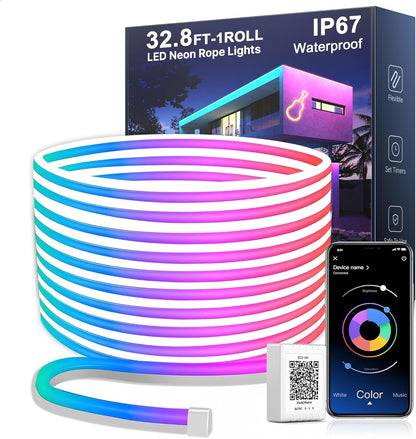 Cuerda de luces LED, color neón de 10 metros, IP67, control remoto.