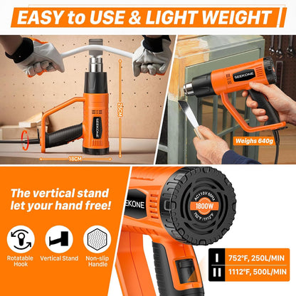 SEEKONE - Pistola de calor de 1800 W, con 900 °F y 1400 °F (400 ℃-600 ℃).