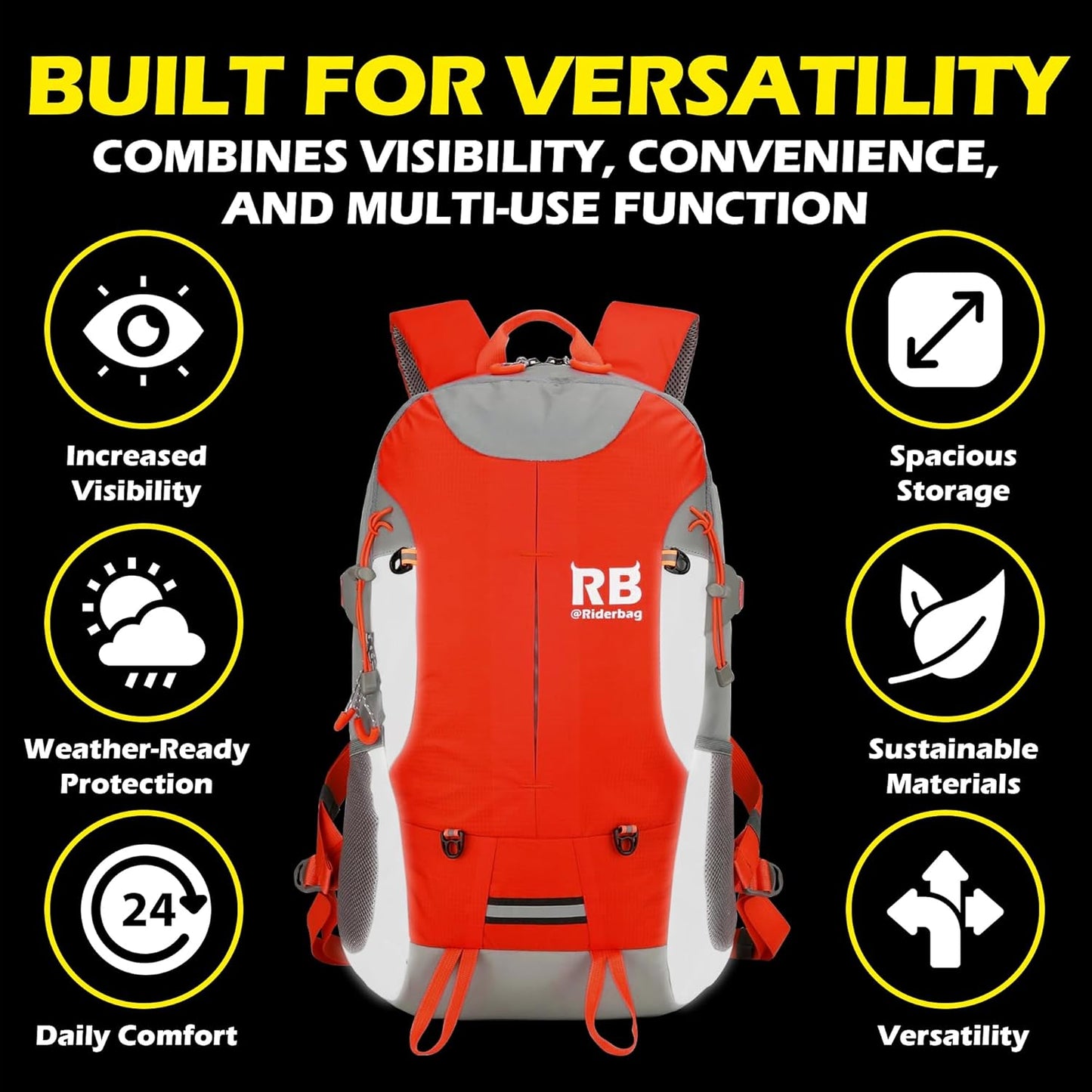 Mochila reflectante RIDERBAG.Alta visibilidad, viajeros, motocicleta, color roja.