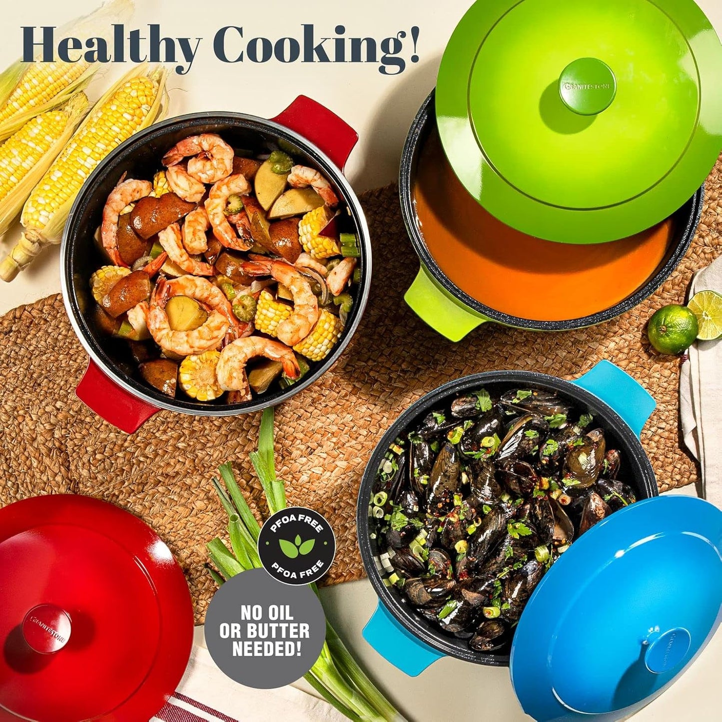 Olla de horno holandesa ligera de 4.7 cuartos con tapa, Granitestone