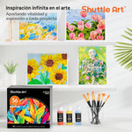 Juego de pintura acrílica Shuttle Art de 36 colores, 60 ml 12 pinceles