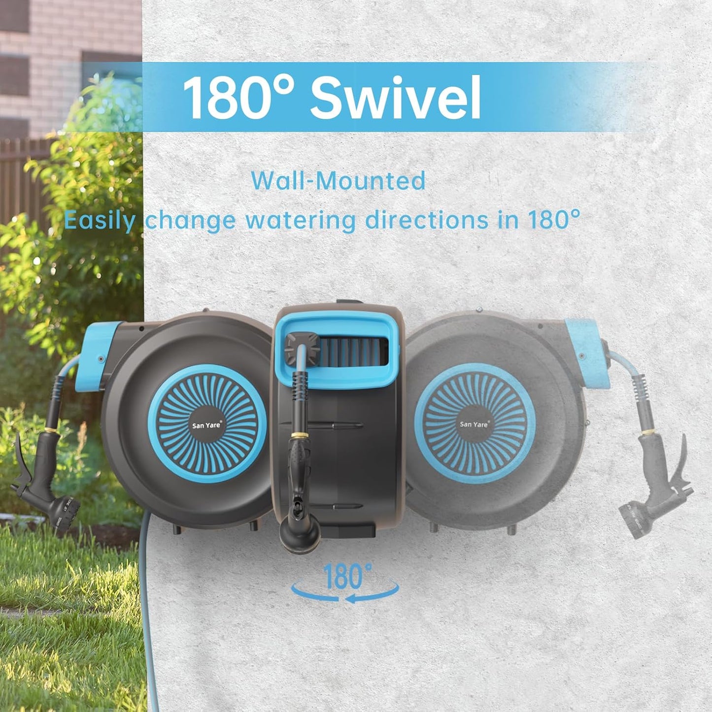 Carrete retráctil de manguera de jardín de 1/2 pulgadas,82FT.