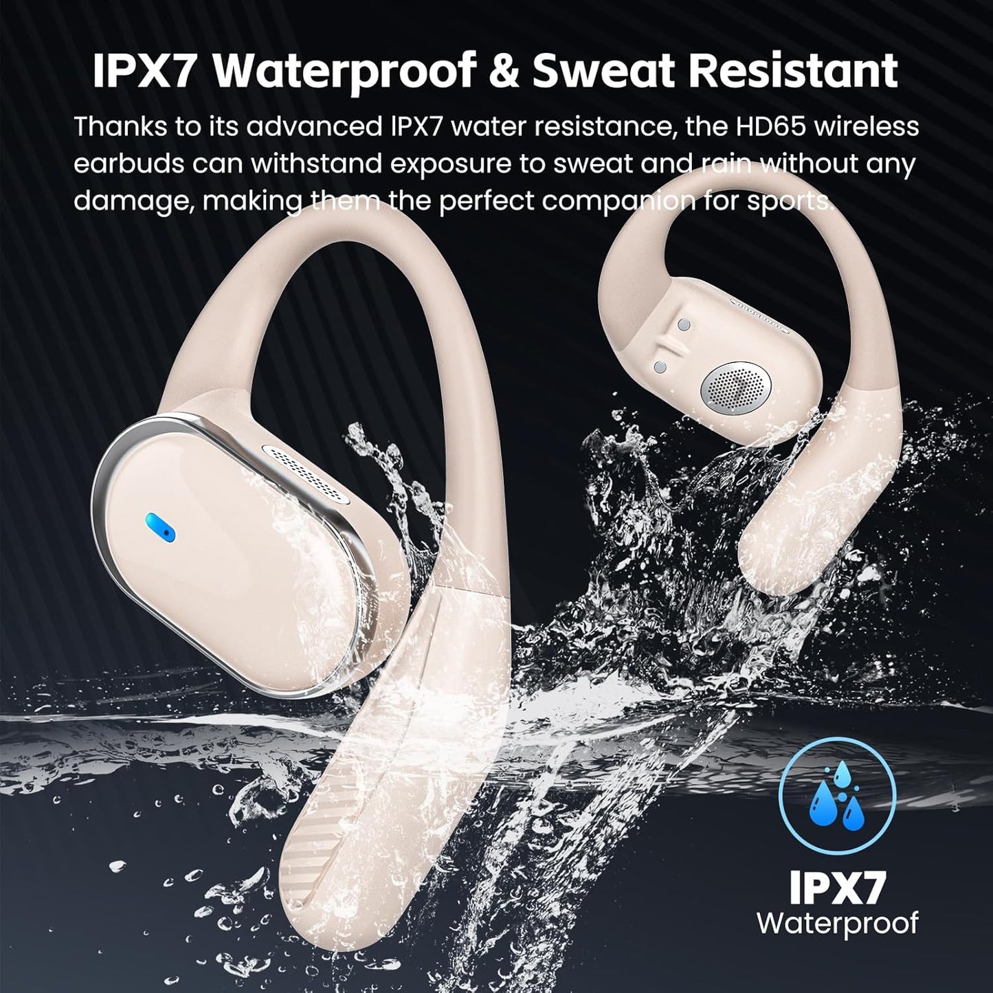 Auriculares inalámbricos de oreja abierta, IPX7 impermeables.