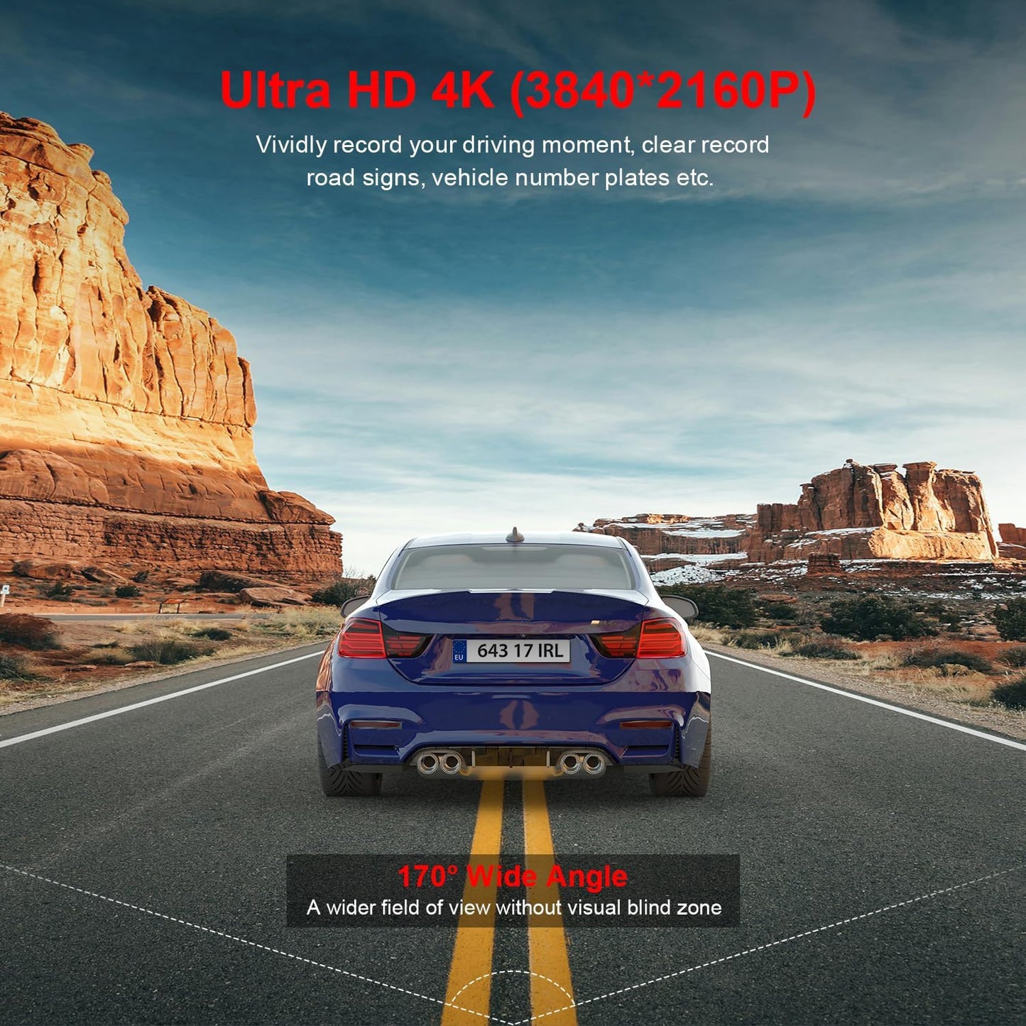 Cámara para coche POYBPCY 4K, WiFi, con tarjeta SD de 64 GB, control por app