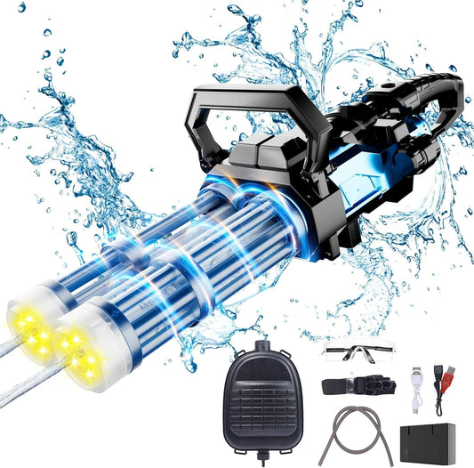 Pistola de agua eléctrica Gatling para adultos y niños, luz LED.