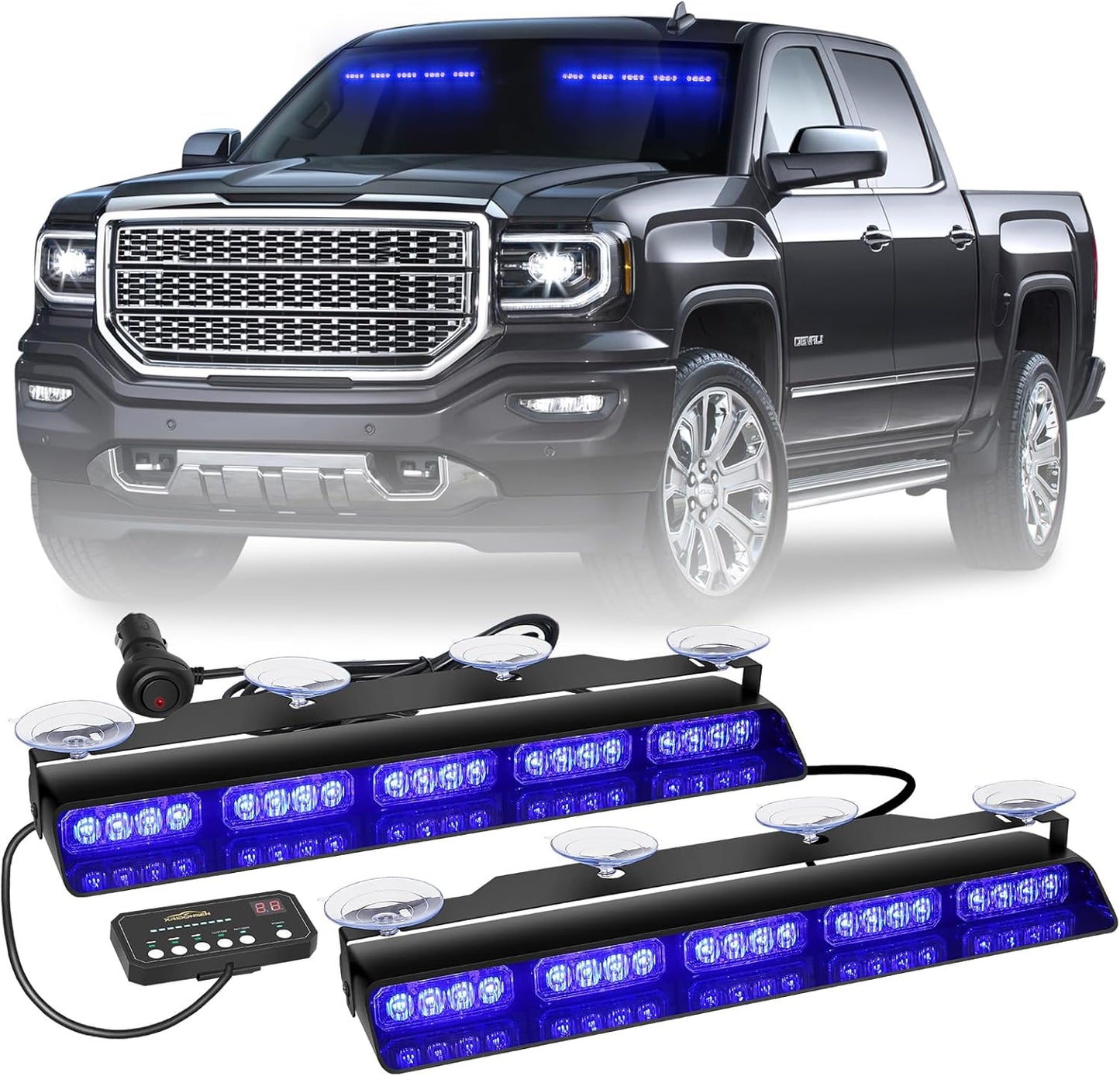 Barras de luces de emergencia, azules, 17", 2pcs. estroboscópicas.