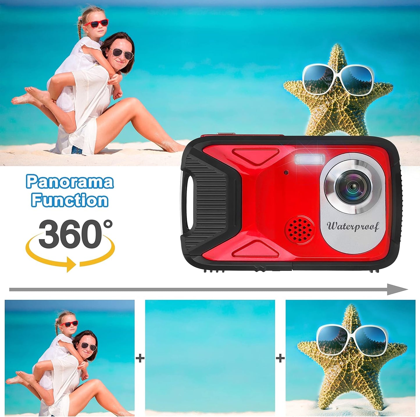 Cámara digital impermeable, HD, 1080P, portátil, tarjeta de 32 GB.