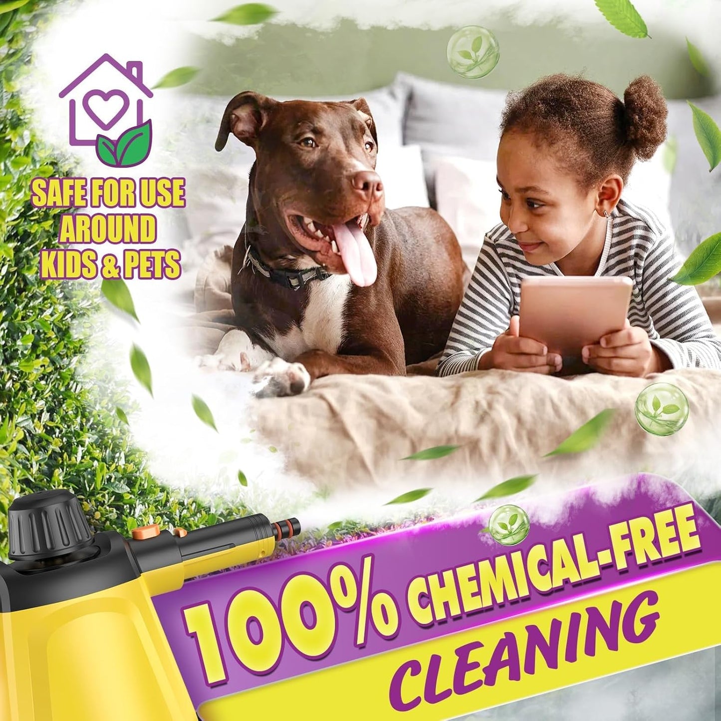 Limpiador de vapor de mano natural de múltiples superficies con 10 accesorios